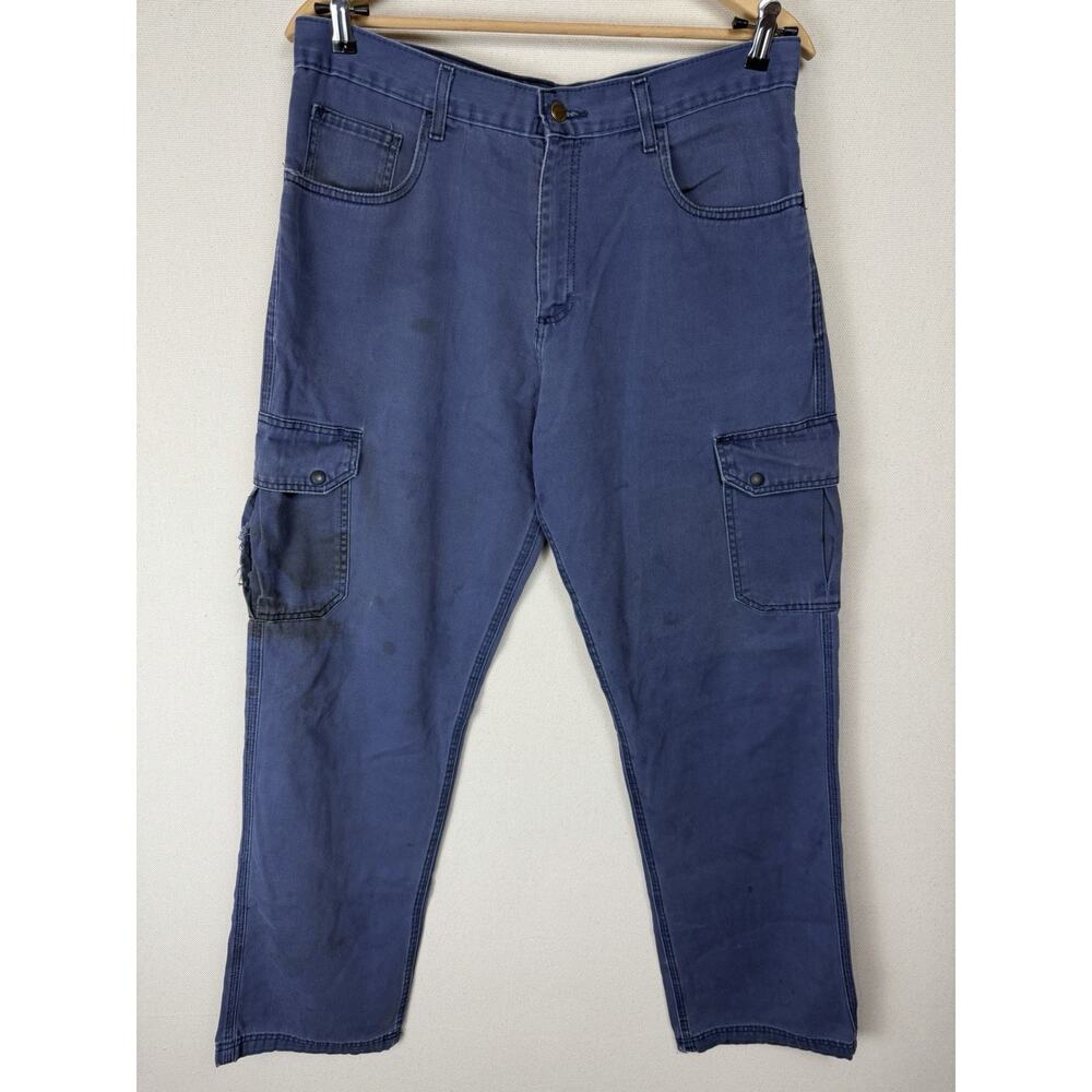 LAPCO‎ FR Men's Cargo Work Pants 35x36 Blue Stained Distressed Grunge Outdoors